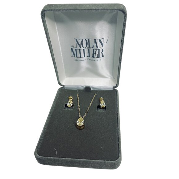 Nolan Miller Gold Tone Necklace And Clip On Earrings W/ Yellow Crystals (5971) - Picture 1 of 12